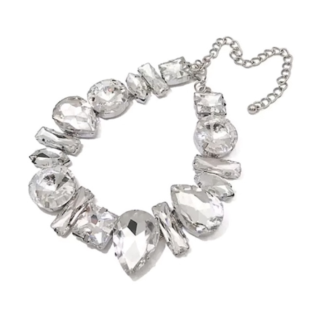 ⚜️[𝟯𝟬%𝗢𝗙𝗙|𝗯𝘂𝗻𝗱𝗹𝗲𝘀 𝟯+]⚜️Large Rhinestone Silver Tone Choker NEW - Picture 2 of 9